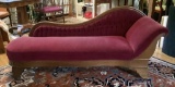 Early Walnut Recamier W/ Tufted Red Velvet Upholstery - 74