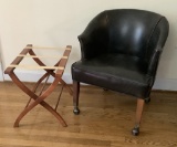 Vintage Folding Luggage Rack;     Rolling Chair - LOCAL PICKUP OR BUYER RES