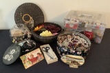 Estate Lot - Large Amount Of Sewing Items & Tin Full Of Jewelry
