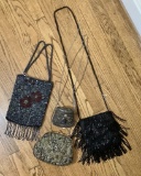 3 Beaded Bags;     Metal Evening Bag