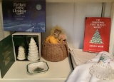Snowbaby Trees;     Vintage 1970s Ornaments;     2 Books;     Linens