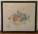Watercolor Cartoon - Signed Aitch, Framed W/ Glass, 20