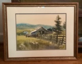 J.R. Hamil Watercolor - Barn Scenic, Signed, Framed W/ Glass, 28½