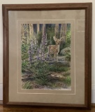 Joanne Hennes Watercolor - Scenic W/ Fawn, Framed W/ Glass, 22½