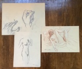 3 Frederic James Drawings - 2 Nudes, 1 Study Of The Hand, Largest Is 15