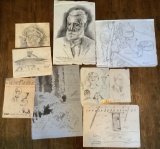 9 Frederic James Drawings - Various Subjects Including Portraits, Largest I