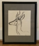 Gertrude Freyman Drawing - Deer, Framed W/ Glass, 11¾