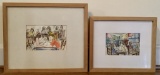 2 Dixie Watercolors - Genre, Framed W/ Glass, 17¼