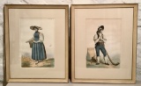 2 Vintage French Lithographs - Framed W/ Glass, 17½