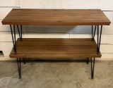 2 Mid-Century Wooden Slat Top & Hair Pin Leg Iron Tables - 46