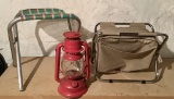 Old Red Lantern;     2 Camping Stools
