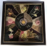 Antique Crazy Quilt Piece - Walnut Framed W/ Glass, 14½