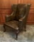 Vintage Green Leather Wing Chair - Leather Shows Some Wear - LOCAL PICKUP O
