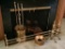 9 Pieces Brass Fireplace Items - Fender, Andirons, Tools Etc.