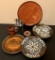 Estate Lot - 8 Pieces Misc. Hand Painted Pottery, Wood Tray Etc.