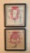 2 Hand Colored Woodblock Prints - In Faux Bamboo Frame W/ Glass, 12½