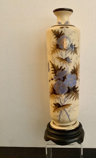 Lovely Hand Enameled Bristol Glass Vase W/ Base- 12"