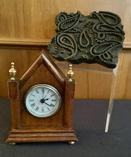 Walnut Encased Clock - 7";     Old Paisley Stamp