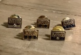 5 Midwest Research Service Pins W/ Gemstones - Marked CTO 10kt, 18.2 Total