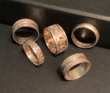 5 Rings - 4 Marked 925, Sizes 5-6