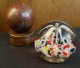 Vintage Paperweight;     Marble Orb On Base