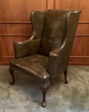 Vintage Green Leather Wing Chair - Leather Shows Some Wear - LOCAL PICKUP O