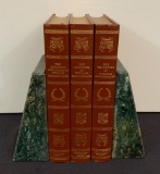 3 Leather Bound Shakespeare Books;     Pair Marble Bookends