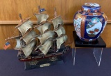 Vintage Gold Imari Ginger Jar W/ Lid;     Model Ship - The Bonhomme Richard