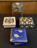 4 Vintage Hand Painted Boxes - 3½