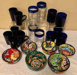 20 Pieces Misc. Vintage Hand Blown Glassware, Pottery Cups & Hand Painted B