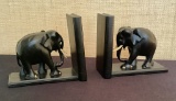 Vintage Ironwood Carved Elephant Bookends