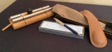 Leatherology Leather Book Weight;     Yoga Chimes;     Vintage Cross Pen In