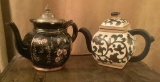 English Teapot W/ Metal Lid - Small Chip On Spout;     Hand Painted Teapot