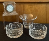 4 Pieces Waterford Crystal - 2 Ashtrays, Clock, Dish