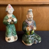 Mud Man & Woman Glazed Figures - 6½