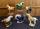 6 Glazed Chinese Horse Figures - 5½