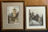Josef Eidenberger Color Etching - Pencil Signed Rothenburg Plontein, Framed