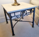 Hand Wrought Iron & Brass Table W/ Stone Top - 24