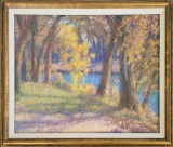 Jane Scott Pastel Painting - Fall At Riverside Lake, Signed Lower Left, Fra
