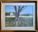 Jack O'hara Watercolor - Scenic W/ Cows, Signed Lower Right, Framed W/ Glas