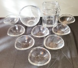 Lucite Bowl;     Lucite Ice Bucket;     8 Glass Bowls
