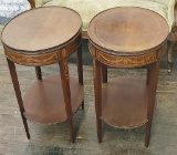 Pair Circa Early 1900s Mahogany Inlaid Oval Tables - Some Trim Loss, 20