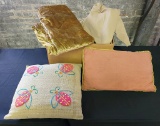 2 1960s Vintage Pillows;     Large Pieces Vintage Fabric