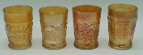 2 Marigold Northwood Carnival Glass Tumblers - Water Lily & Cattails, 4