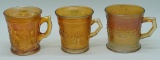 2 Marigold Fenton Carnival Glass Mugs - Orange Tree, 3½