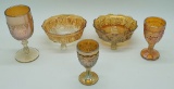 3 Marigold Fenton Carnival Glass Stems - Wine & Roses, Tallest Is 5½