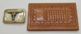 Vintage Tooled Leather Wallet;     Vintage Belt Buckle W/ Steer