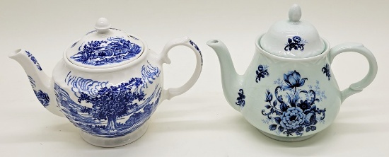 2 Vintage Blue & White Teapots