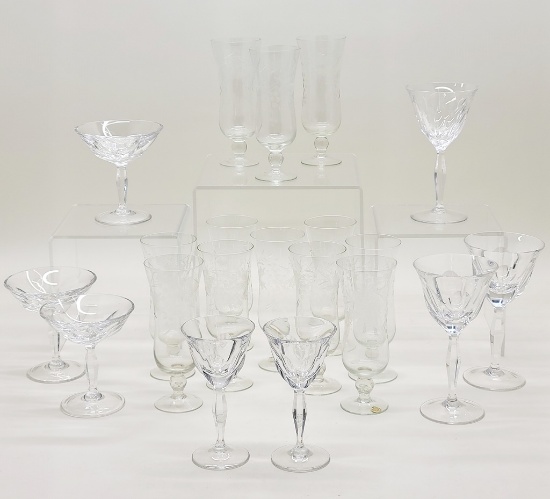 Set Of 12 Vintage Etched Glass Stems;     8 High End Stems