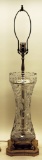 Large Vintage Cut Glass Lamp W/ Filigreed Base - 31